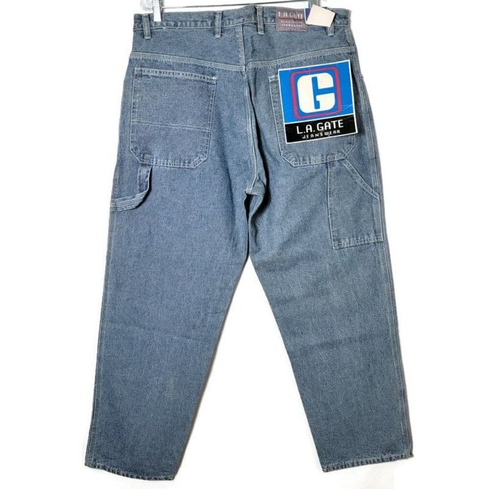 Vintage Y2K LA Gate Baggy Skater Hip Hop Light Wash Denim Carpenter Jeans 38x32